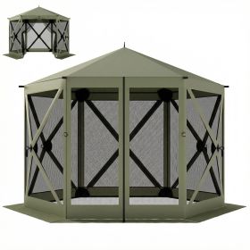 10 x 11 ft Pop Up Gazebo Screen Tent, Portable Instant Camping Canopy Screen House with Nettings, Carry Bag, Dark Green
