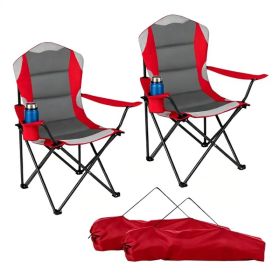 2 Pack Heavy Duty Folding Camping Chairs 330 LBS Capacity, 600D Oxford Padded Portable Outdoor Lawn Chairs with Cup Holder & Carry Bag -Red (Option: Default Title)